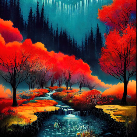 Beautiful Colorful Countryside and Cottage Illustrationの素材