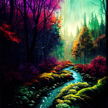 Beautiful Colorful Countryside and Cottage Illustrationの素材