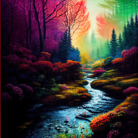 Beautiful Colorful Countryside and Cottage Illustrationの素材