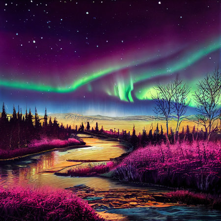 Beautiful Colorful Countryside and Cottage Illustrationの素材