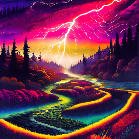 Beautiful Colorful Countryside and Cottage Illustrationの素材