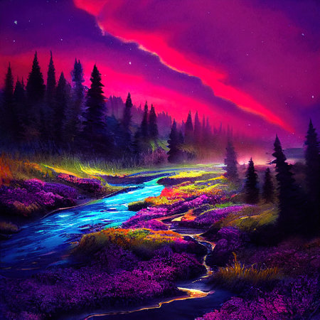 Beautiful Colorful Countryside and Cottage Illustrationの素材