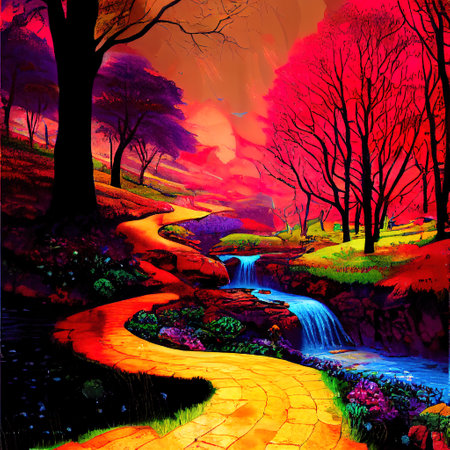 Beautiful Colorful Countryside and Cottage Illustrationの素材