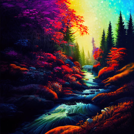 Beautiful Colorful Countryside and Cottage Illustrationの素材
