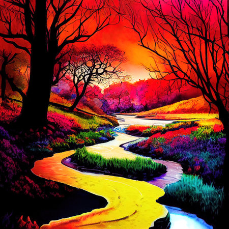 Beautiful Colorful Countryside and Cottage Illustrationの素材