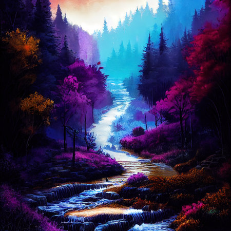 Beautiful Colorful Countryside and Cottage Illustrationの素材