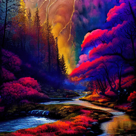 Beautiful Colorful Countryside and Cottage Illustrationの素材