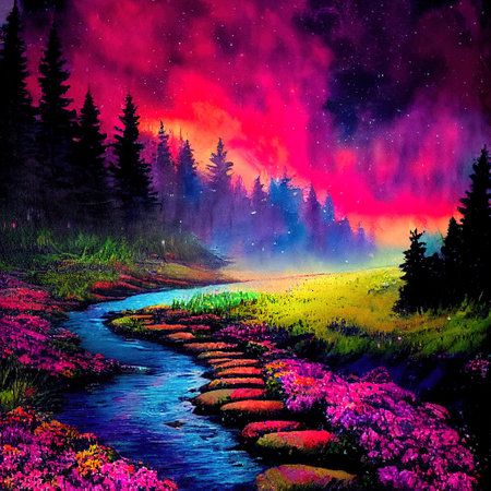 Beautiful Colorful Countryside and Cottage Illustrationの素材