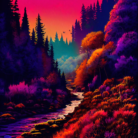 Beautiful Colorful Countryside and Cottage Illustrationの素材