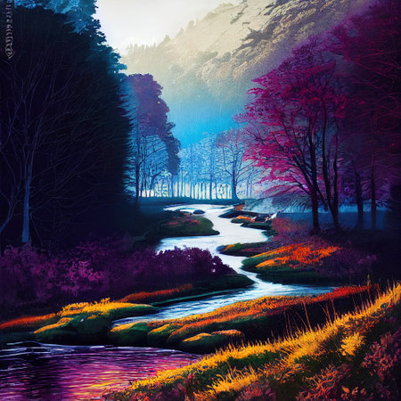 Beautiful Colorful Countryside and Cottage Illustrationの素材