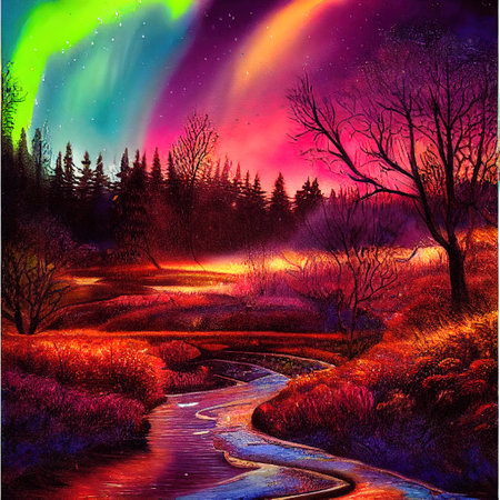 Beautiful Colorful Countryside and Cottage Illustrationの素材