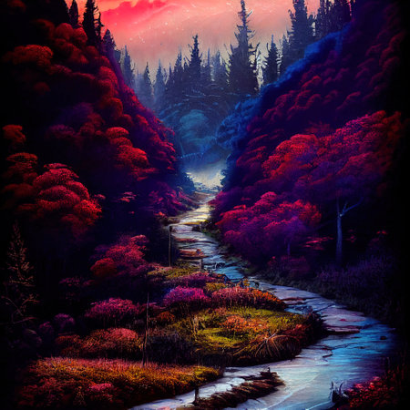 Beautiful Colorful Countryside and Cottage Illustrationの素材