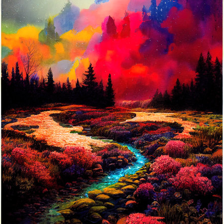Beautiful Colorful Countryside and Cottage Illustrationの素材