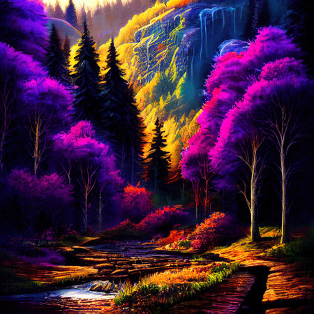 Beautiful Colorful Countryside and Cottage Illustrationの素材