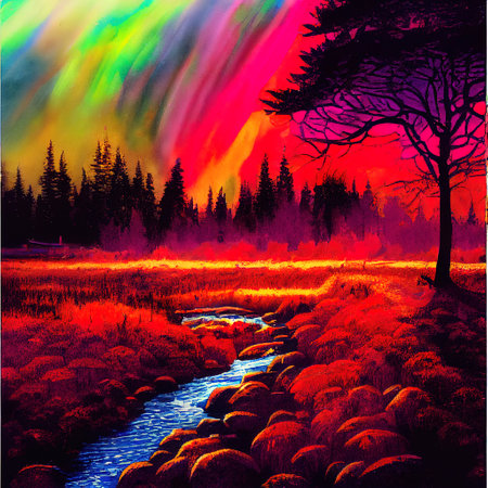 Beautiful Colorful Countryside and Cottage Illustrationの素材