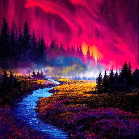 Beautiful Colorful Countryside and Cottage Illustrationの素材