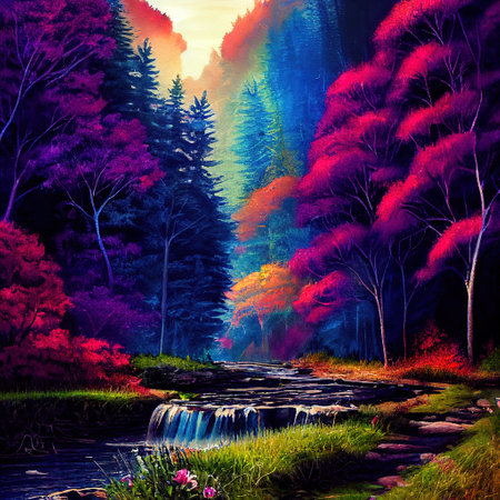 Beautiful Colorful Countryside and Cottage Illustrationの素材