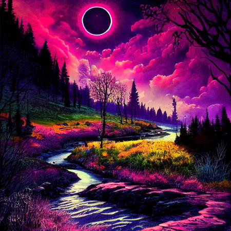 Beautiful Colorful Countryside and Cottage Illustrationの素材