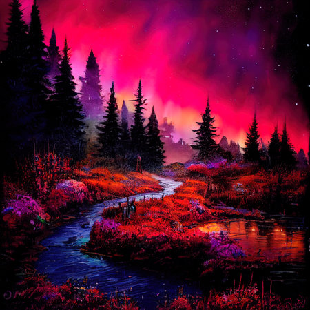 Beautiful Colorful Countryside and Cottage Illustrationの素材