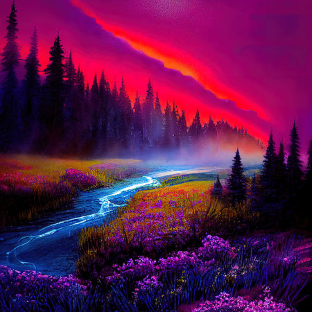 Beautiful Colorful Countryside and Cottage Illustrationの素材