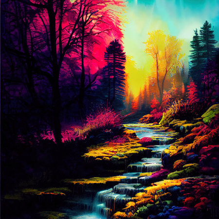 Beautiful Colorful Countryside and Cottage Illustrationの素材
