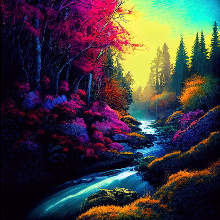 Beautiful Colorful Countryside and Cottage Illustrationの素材