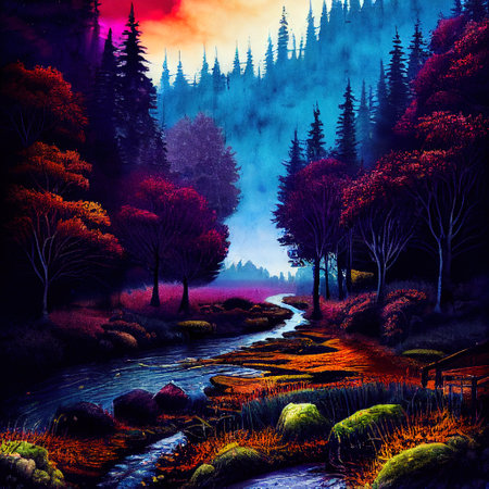 Beautiful Colorful Countryside and Cottage Illustrationの素材
