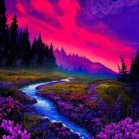 Beautiful Colorful Countryside and Cottage Illustrationの素材