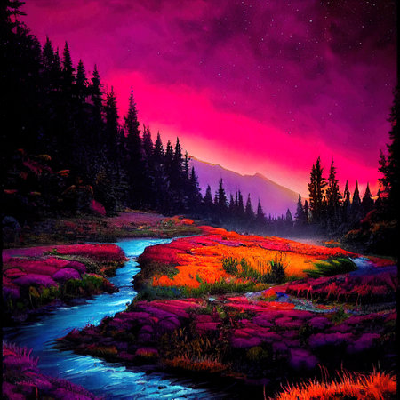 Beautiful Colorful Countryside and Cottage Illustrationの素材