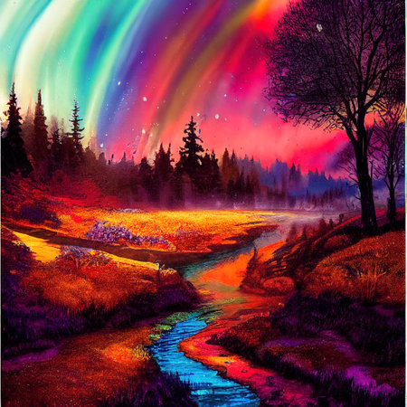 Beautiful Colorful Countryside and Cottage Illustrationの素材