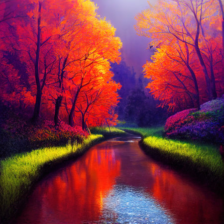 Beautiful Colorful Countryside and Cottage Illustrationの素材