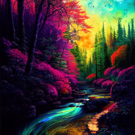 Beautiful Colorful Countryside and Cottage Illustrationの素材