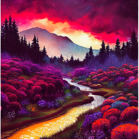 Beautiful Colorful Countryside and Cottage Illustrationの素材