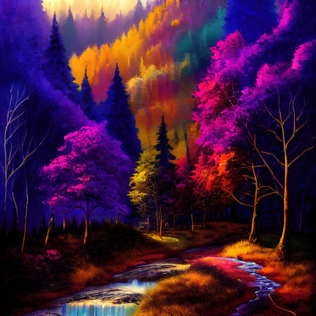 Beautiful Colorful Countryside and Cottage Illustrationの素材