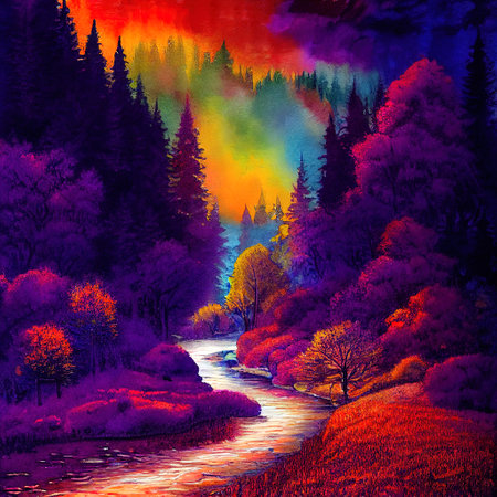 Beautiful Colorful Countryside and Cottage Illustrationの素材