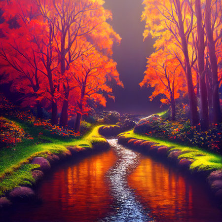Beautiful Colorful Countryside and Cottage Illustrationの素材