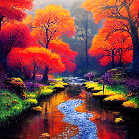 Beautiful Colorful Countryside and Cottage Illustrationの素材
