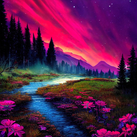 Beautiful Colorful Countryside and Cottage Illustrationの素材