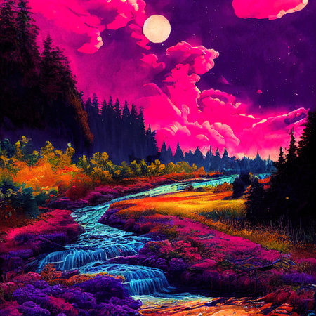 Beautiful Colorful Countryside and Cottage Illustrationの素材