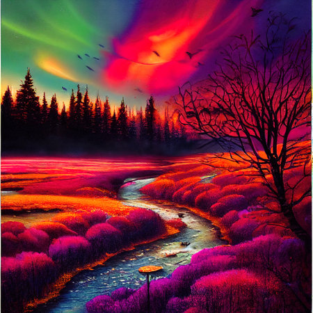 Beautiful Colorful Countryside and Cottage Illustrationの素材
