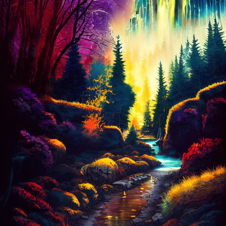 Beautiful Colorful Countryside and Cottage Illustrationの素材