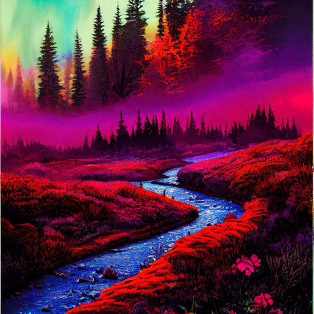 Beautiful Colorful Countryside and Cottage Illustrationの素材