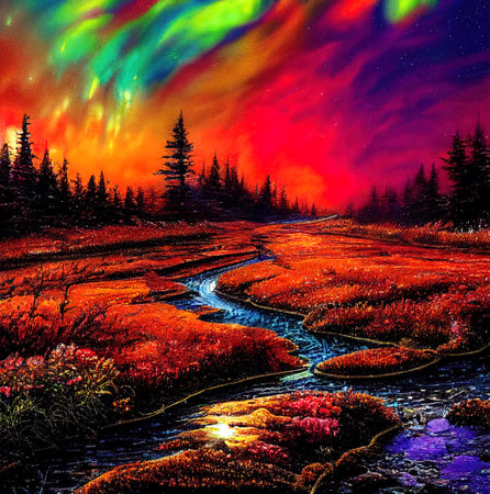 Beautiful Colorful Countryside and Cottage Illustrationの素材