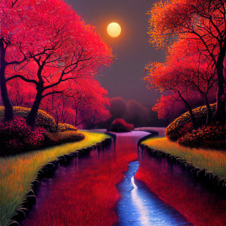 Beautiful Colorful Countryside and Cottage Illustrationの素材