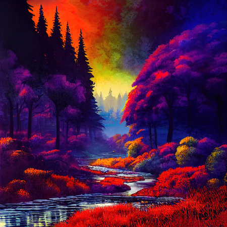 Beautiful Colorful Countryside and Cottage Illustrationの素材