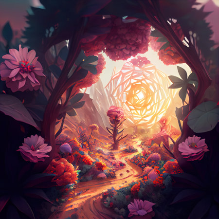 Beautiful Fantasy Garden Background Illustrationの写真素材