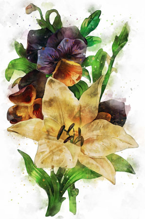 Flowers, watercolor illustration. Beautiful Flowers on a white background.の写真素材
