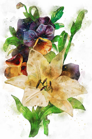 Flowers, watercolor illustration. Beautiful Flowers on a white background.の写真素材
