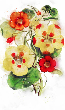 Flowers, watercolor illustration. Beautiful Flowers on a white background.の写真素材