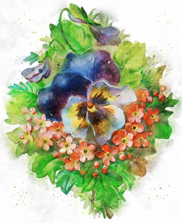 Flowers, watercolor illustration. Beautiful Flowers on a white background.の写真素材